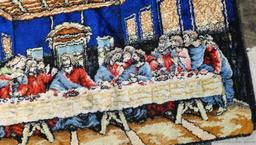 Two last supper wall tapestries. Both in good condition, largest measures 43'' x 19''