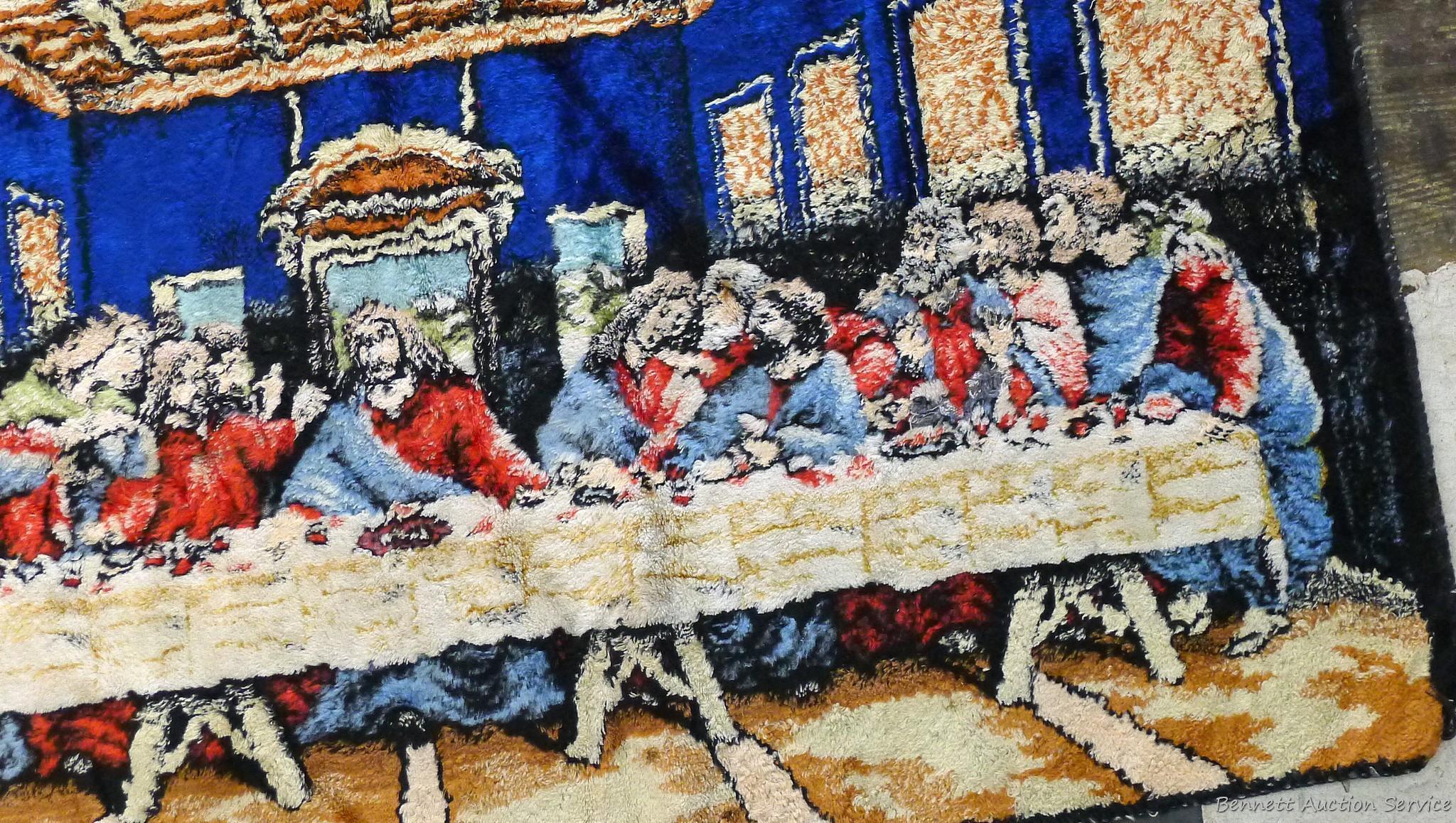 Two last supper wall tapestries. Both in good condition, largest measures 43'' x 19''