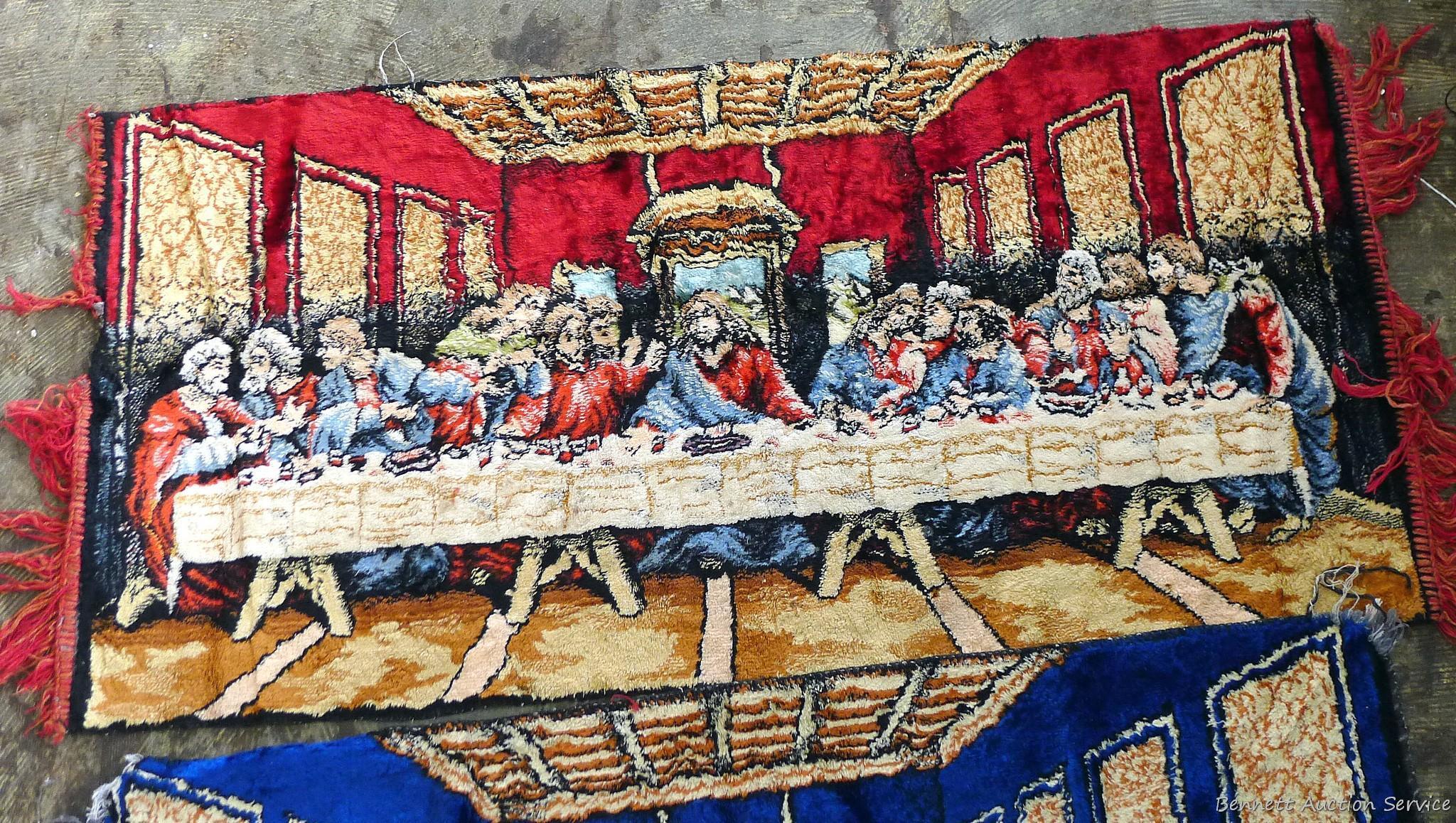 Two last supper wall tapestries. Both in good condition, largest measures 43'' x 19''