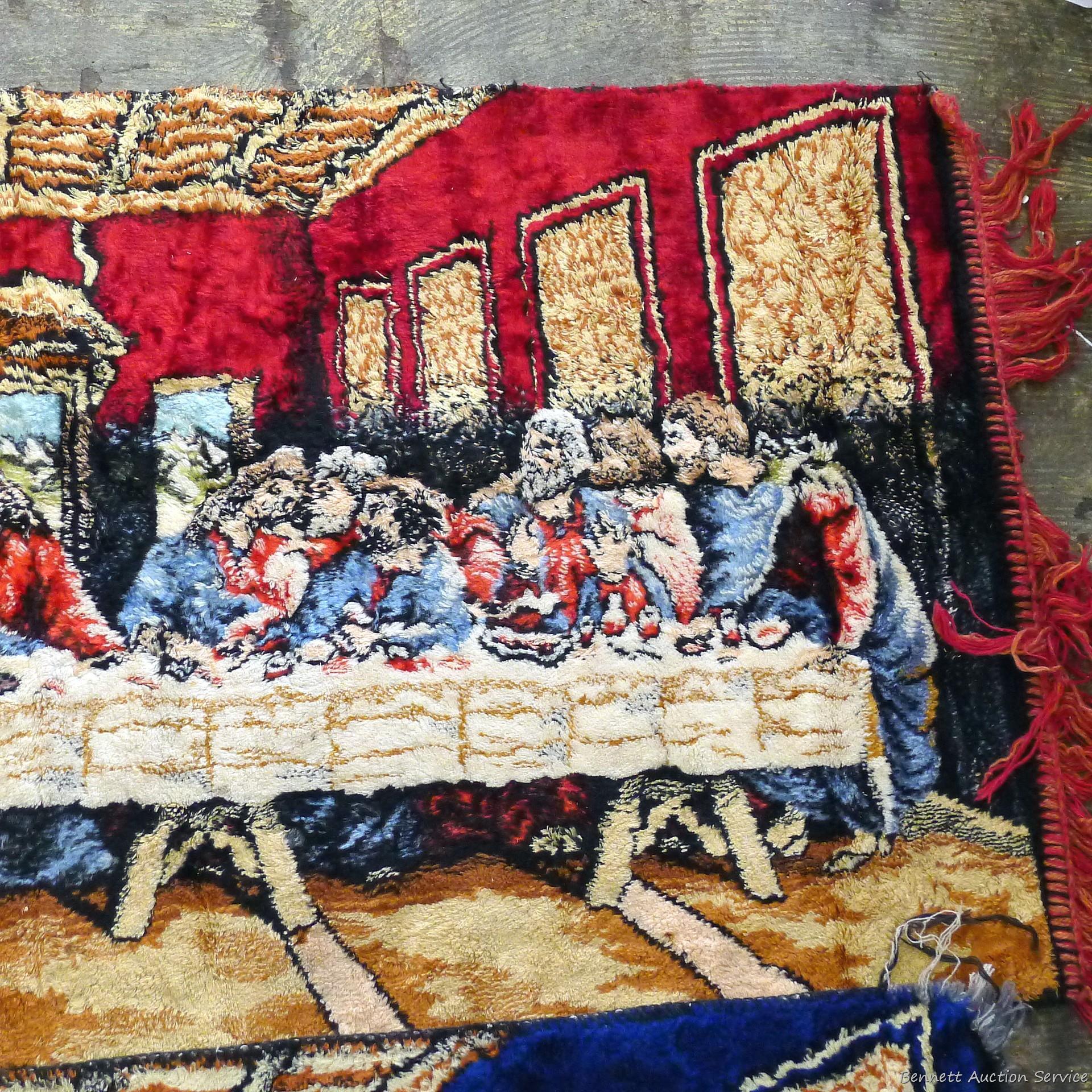 Two last supper wall tapestries. Both in good condition, largest measures 43'' x 19''