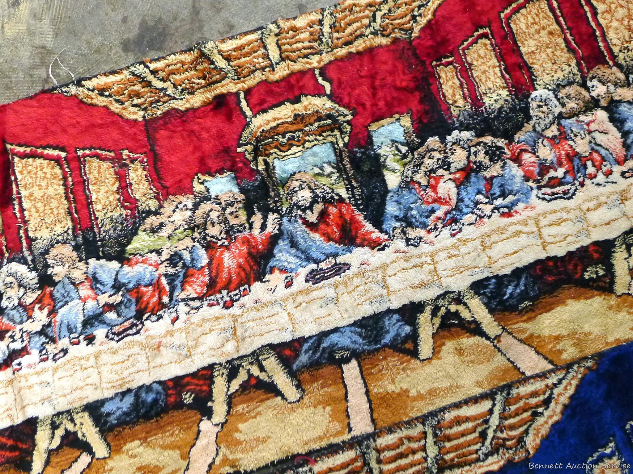 Two last supper wall tapestries. Both in good condition, largest measures 43'' x 19''