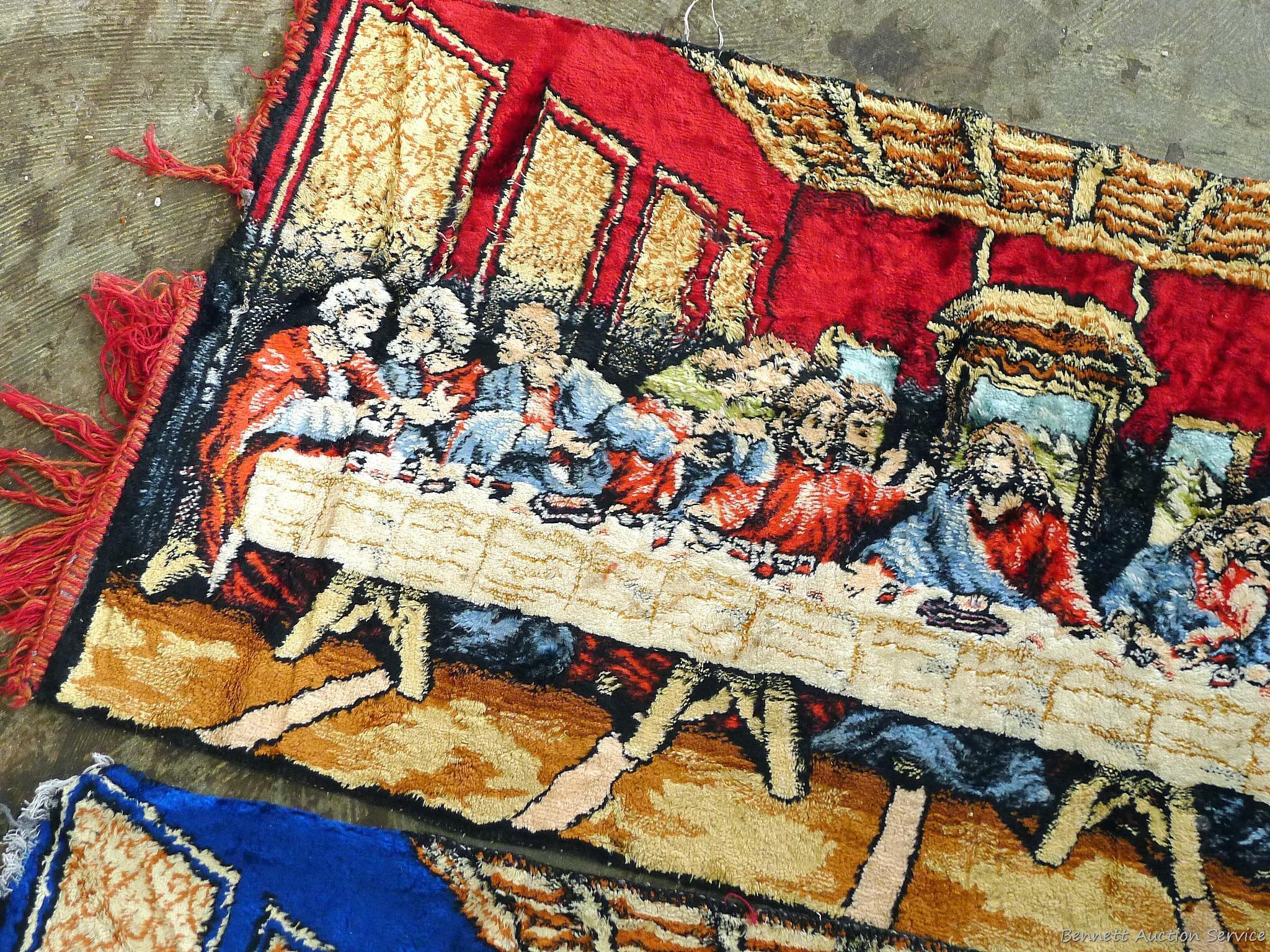 Two last supper wall tapestries. Both in good condition, largest measures 43'' x 19''