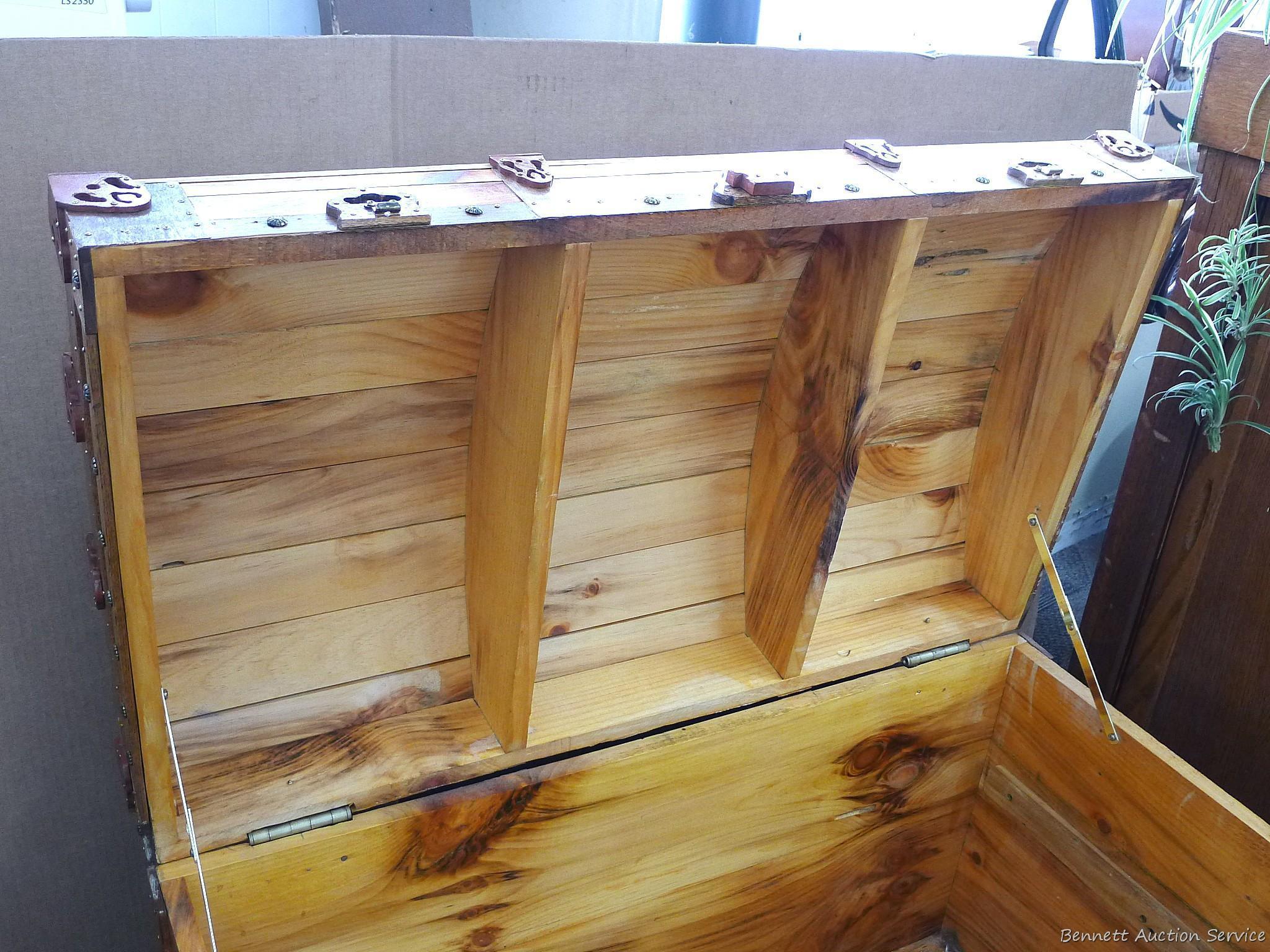 Handmade cedar chest lift out tray is in good condition with nice accents. Measures 3' wide x 2'