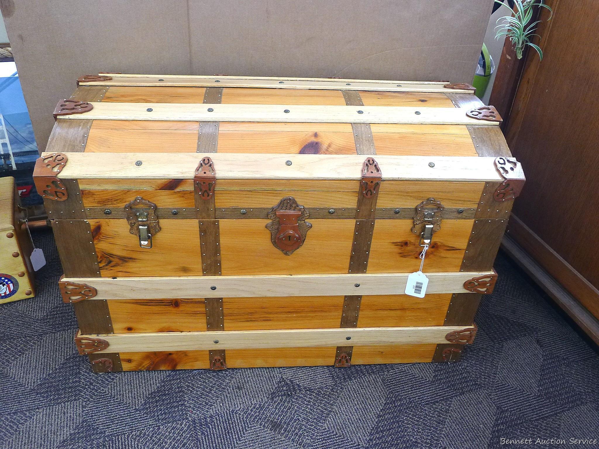 Handmade cedar chest lift out tray is in good condition with nice accents. Measures 3' wide x 2'