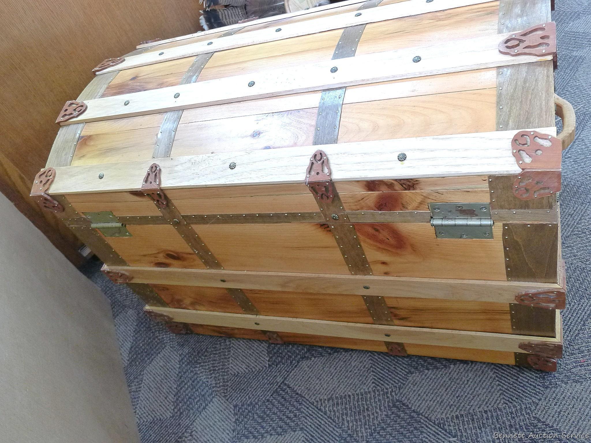 Handmade cedar chest lift out tray is in good condition with nice accents. Measures 3' wide x 2'
