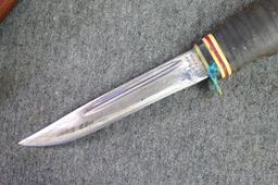 8" Kabar fixed blade knife with leather sheath.
