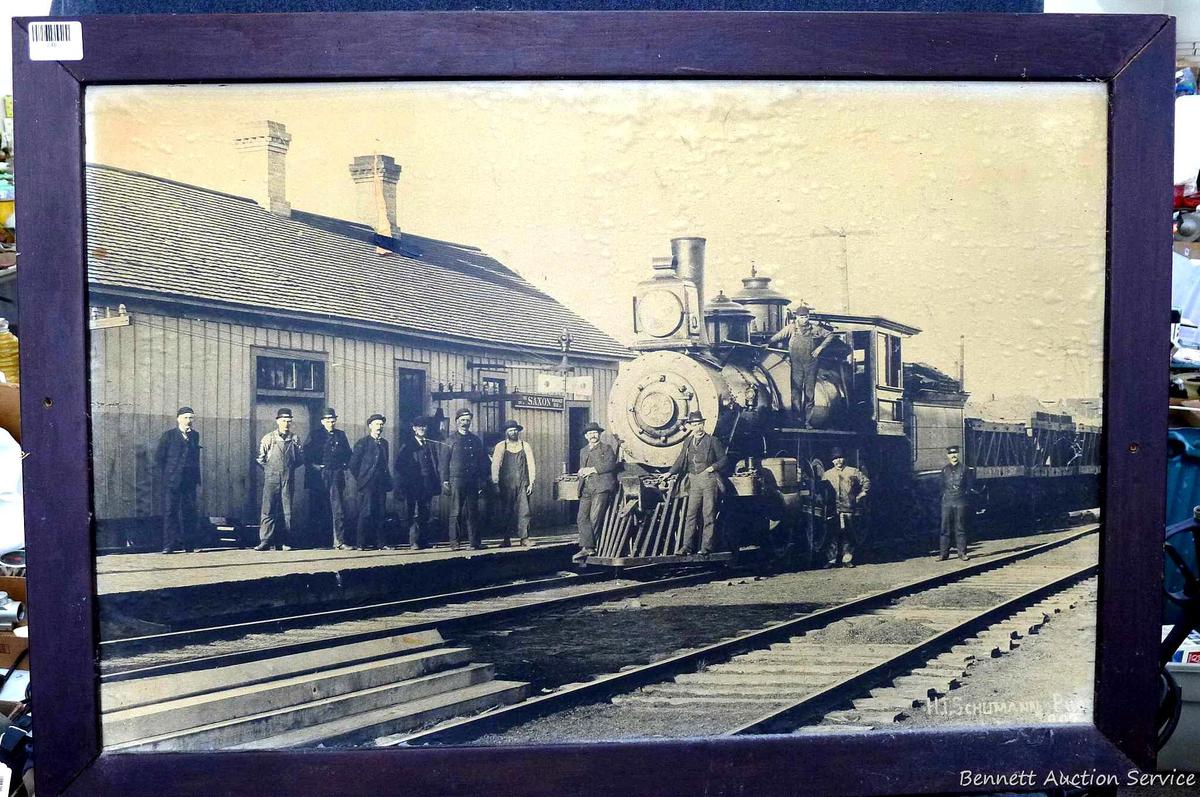 Large railroad locomotive picture is marked HTS Chumann. Train pic measures about 28" x 40" over