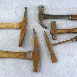 Rock or mountain climber's hammer with 13" handle; ball peen, claw, slag, and other hammers.