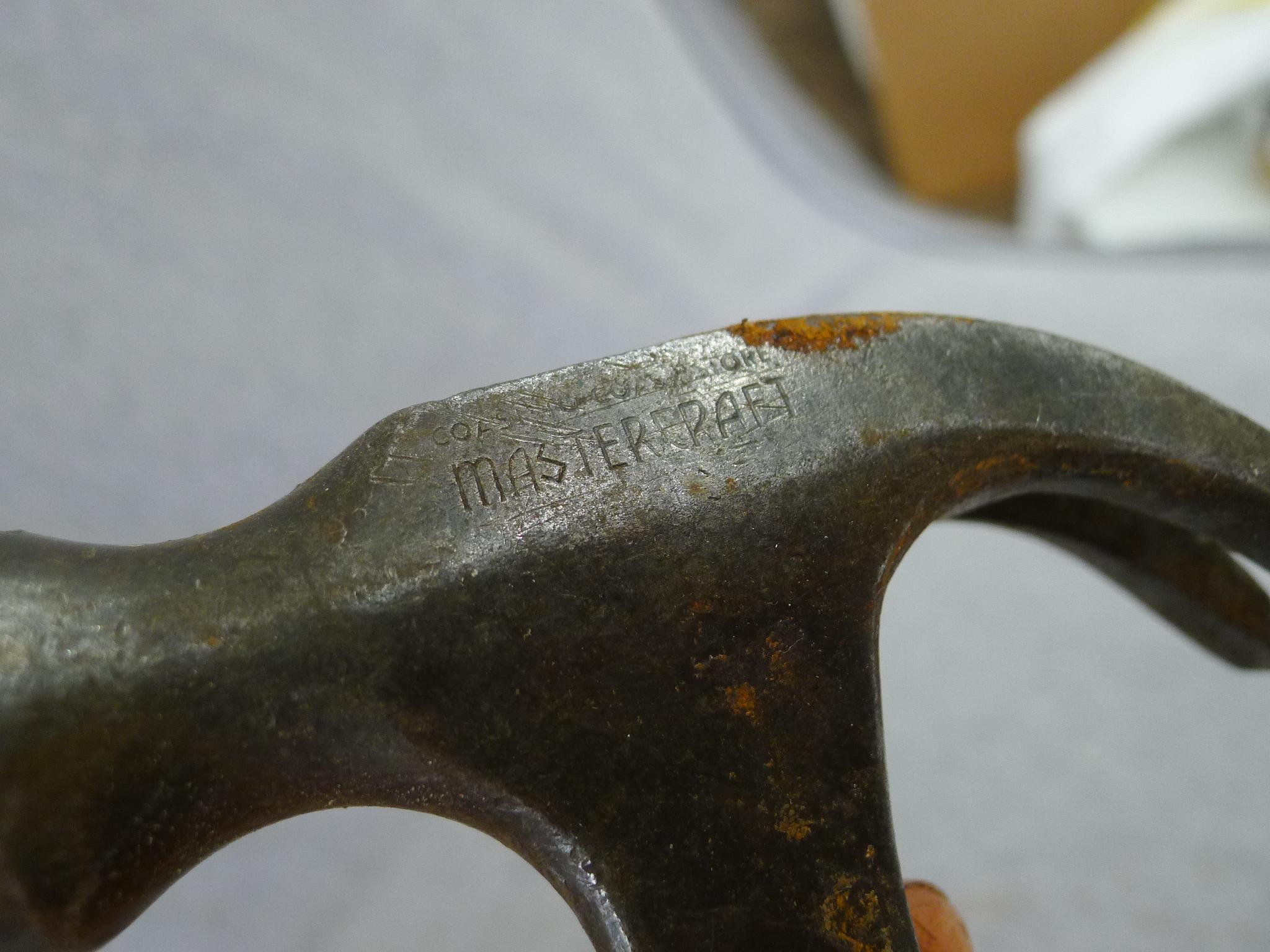Rock or mountain climber's hammer with 13" handle; ball peen, claw, slag, and other hammers.