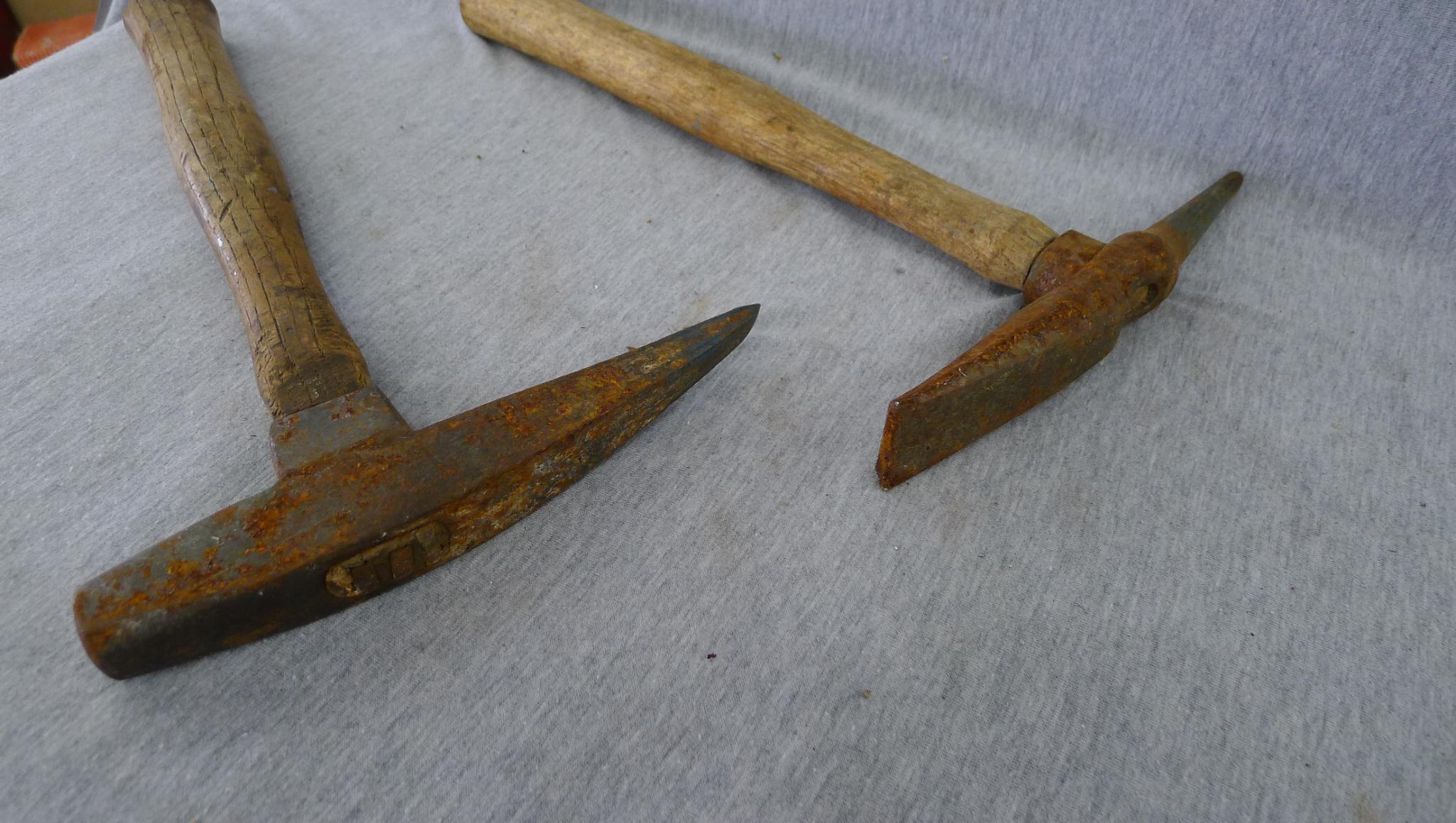 Rock or mountain climber's hammer with 13" handle; ball peen, claw, slag, and other hammers.