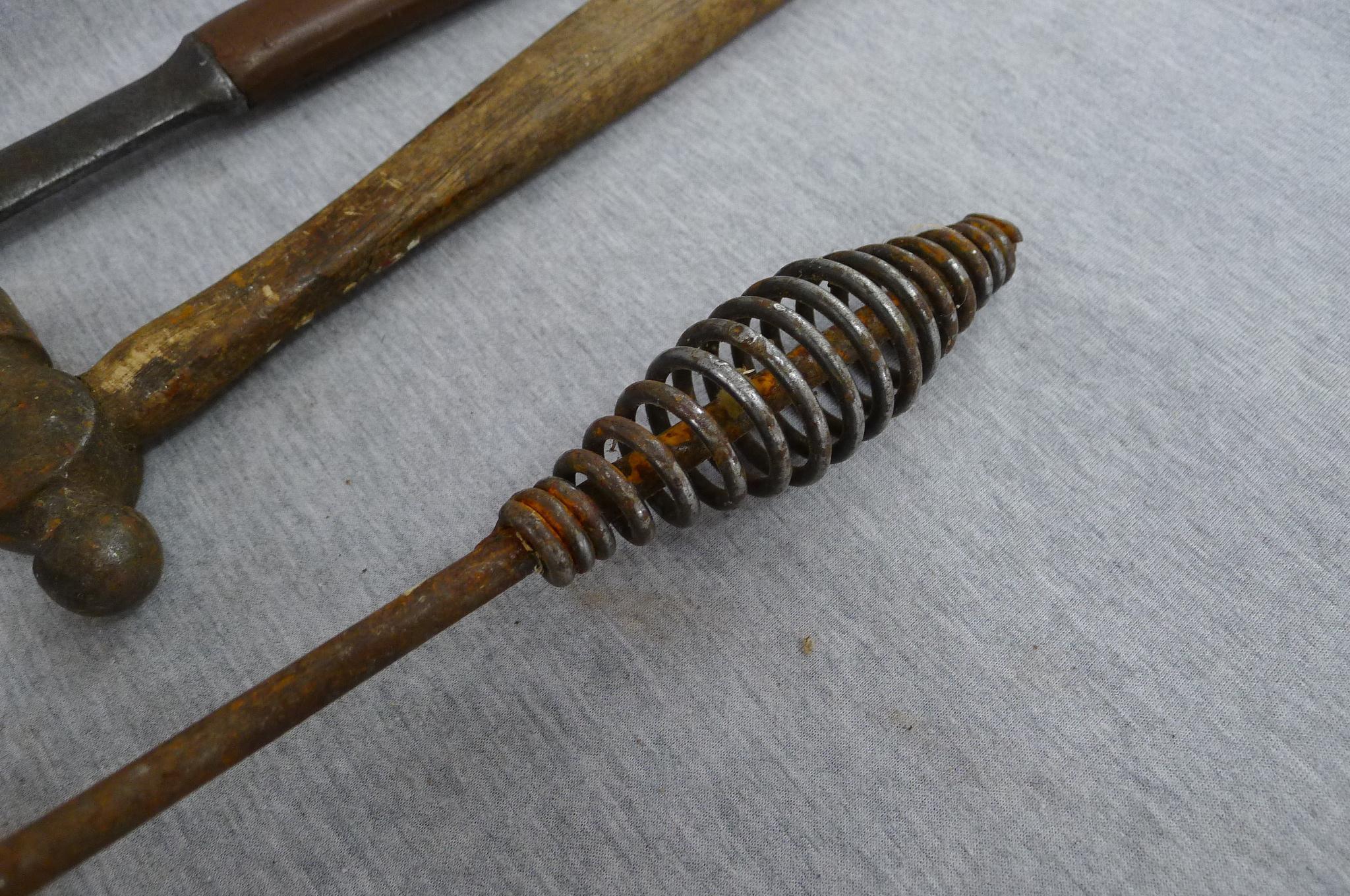 Rock or mountain climber's hammer with 13" handle; ball peen, claw, slag, and other hammers.