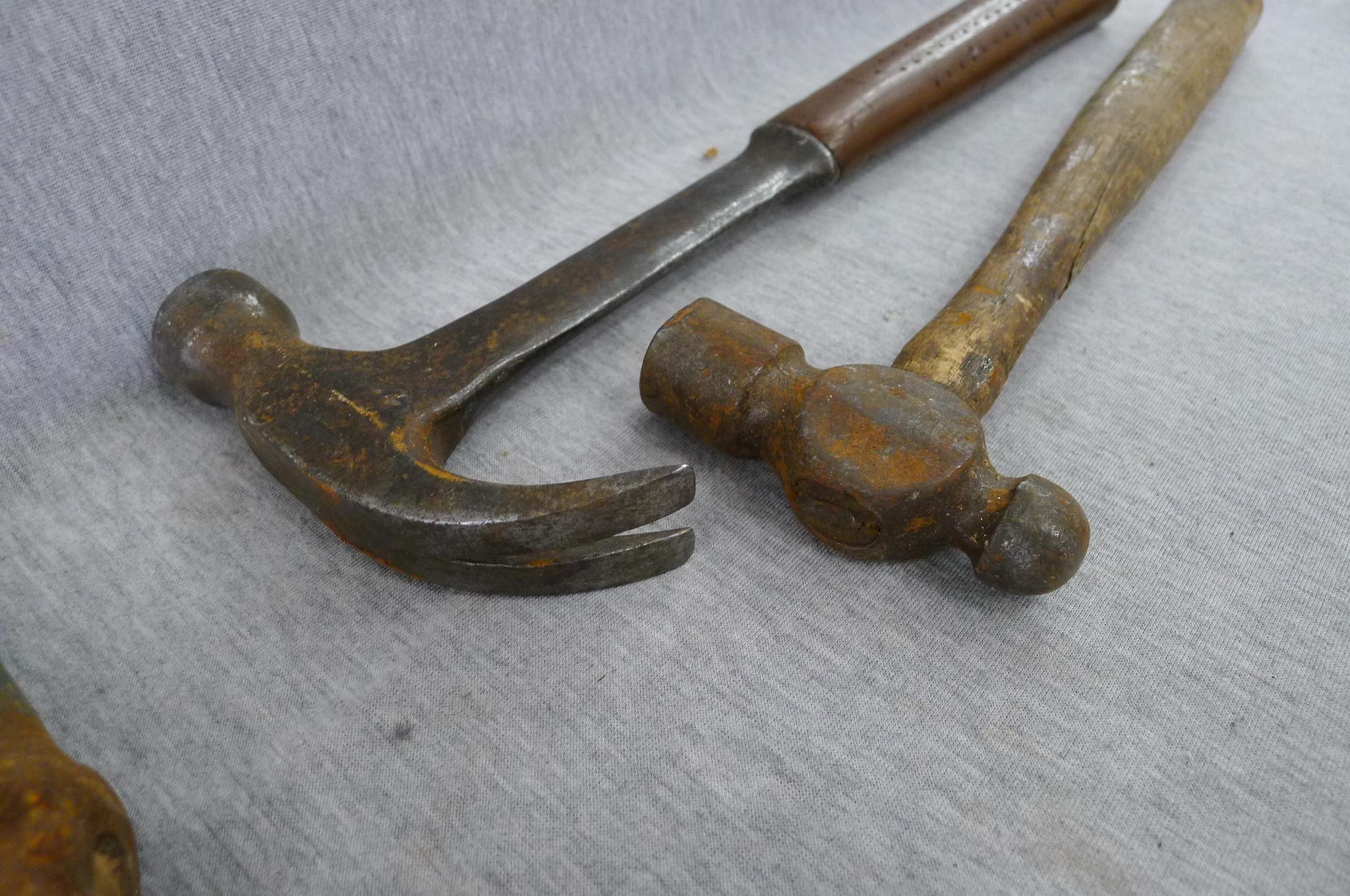 Rock or mountain climber's hammer with 13" handle; ball peen, claw, slag, and other hammers.