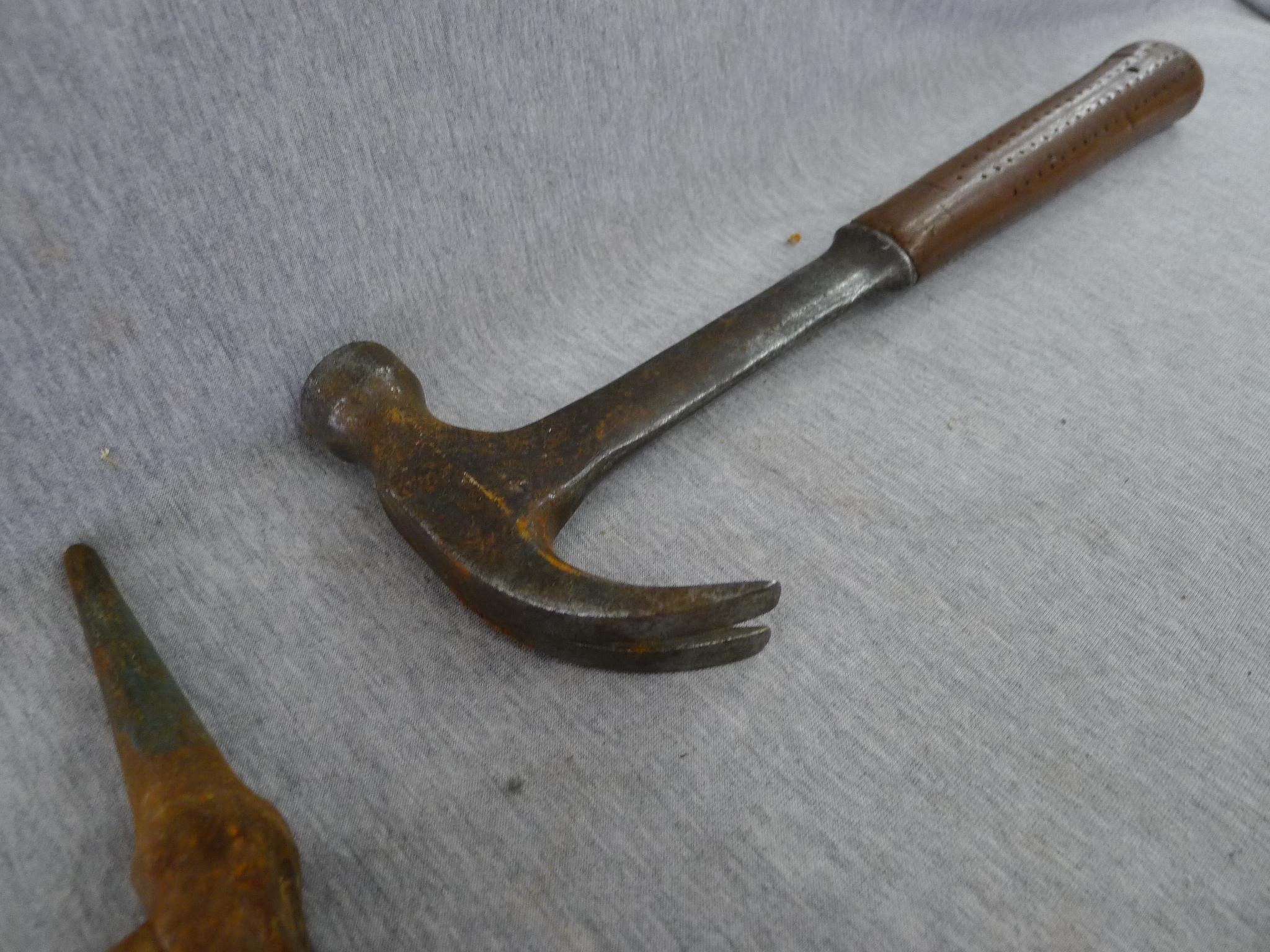 Rock or mountain climber's hammer with 13" handle; ball peen, claw, slag, and other hammers.