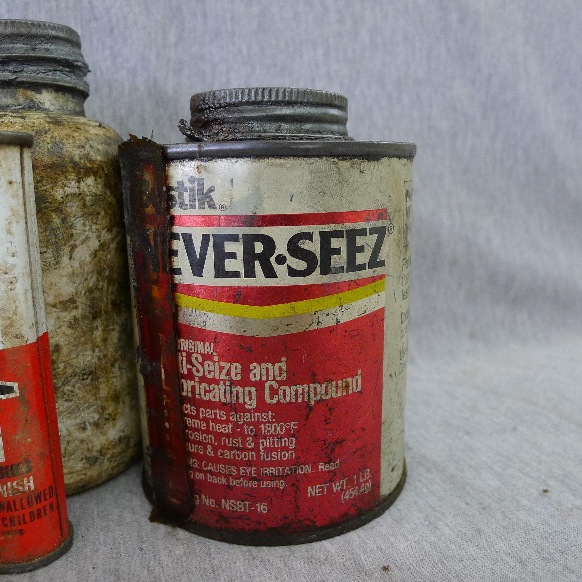 Various partials of anti-seize compound; Permatex High Tack adhesive.