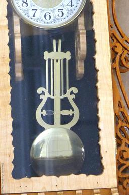 Beautiful ornate wall clock with scroll work; measures 11" x 5" x 30" tall. May need new battery.