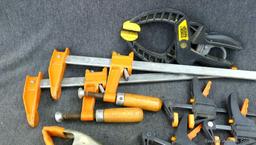 Pair of 16" Jorgenson bar clamps; smaller bar clamps; spring clamps; more.