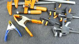 Pair of 16" Jorgenson bar clamps; smaller bar clamps; spring clamps; more.