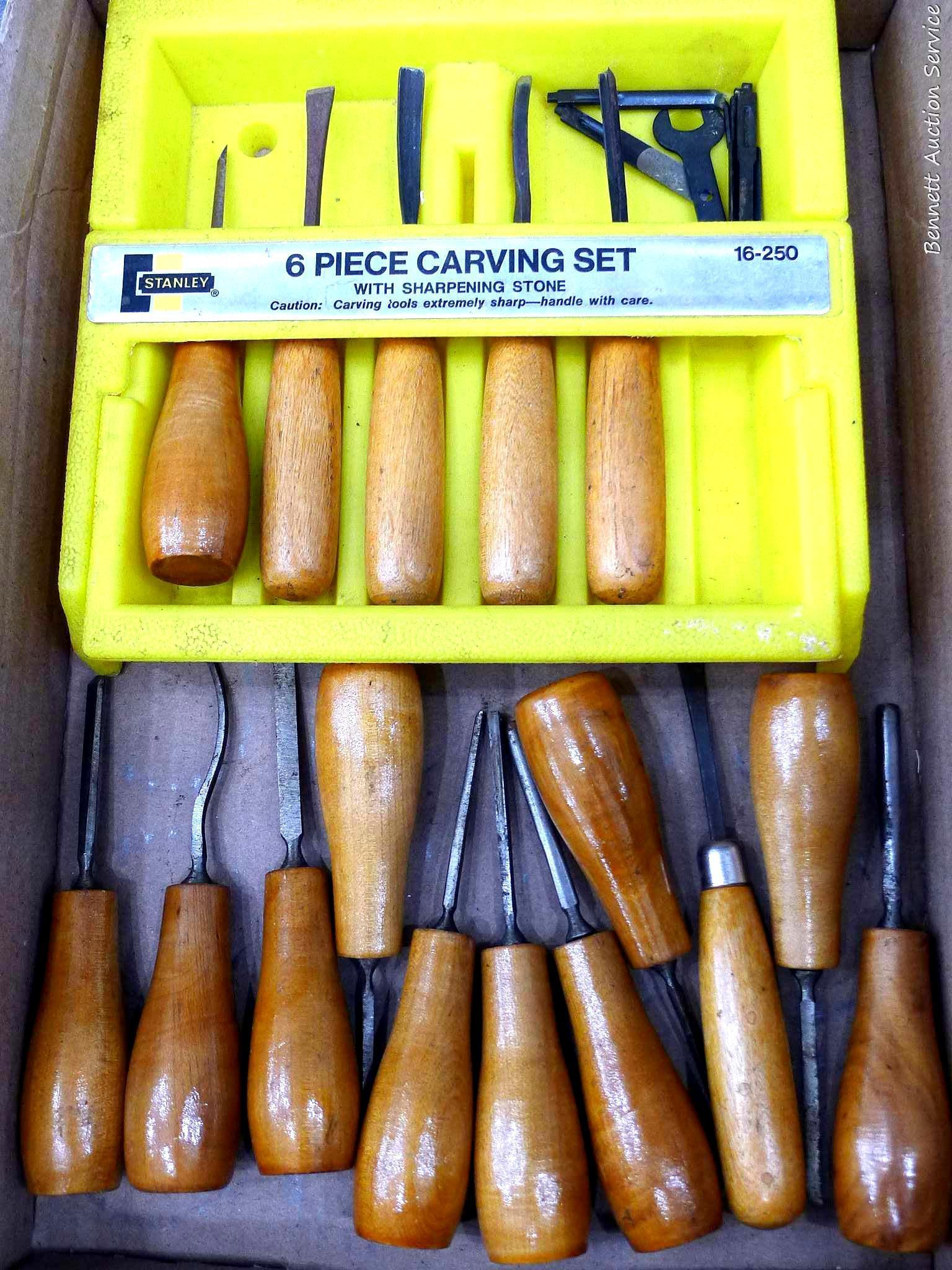 Stanley and other woodworking chisels up to 3/8" wide and down to nearly 1/8". Incl straight,