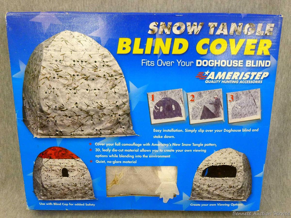 Ameristep Snow Tangle pattern ground blind cover fits over your doghouse blind.