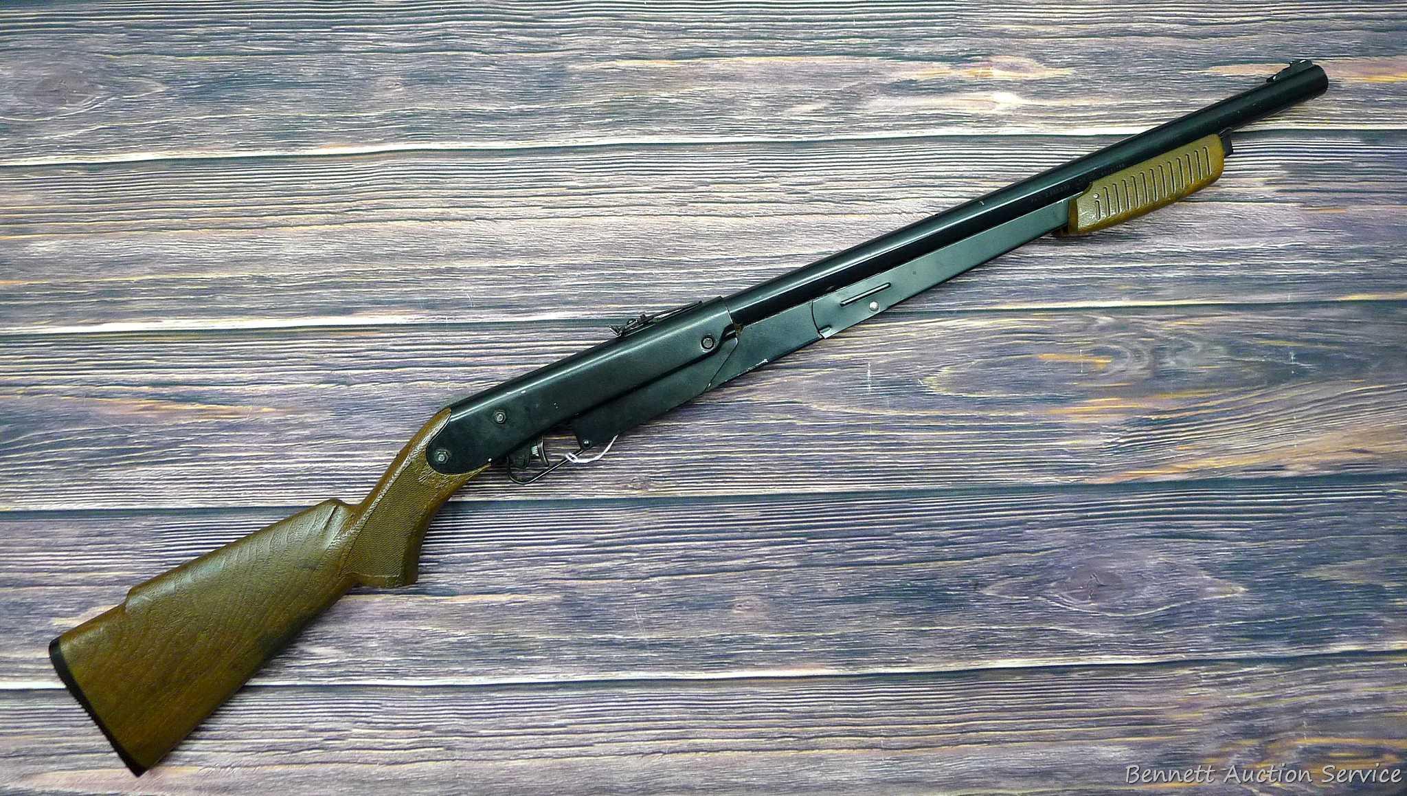 Daisy Model 225 dog-leg pump action BB rifle cocks and discharges. Stocks are sound with no chips or