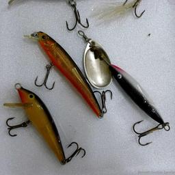 Ten fishing lures up to 5" by Rapala and others.