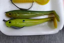 Fourteen soft bodied fishing lures up to 5-1/2".
