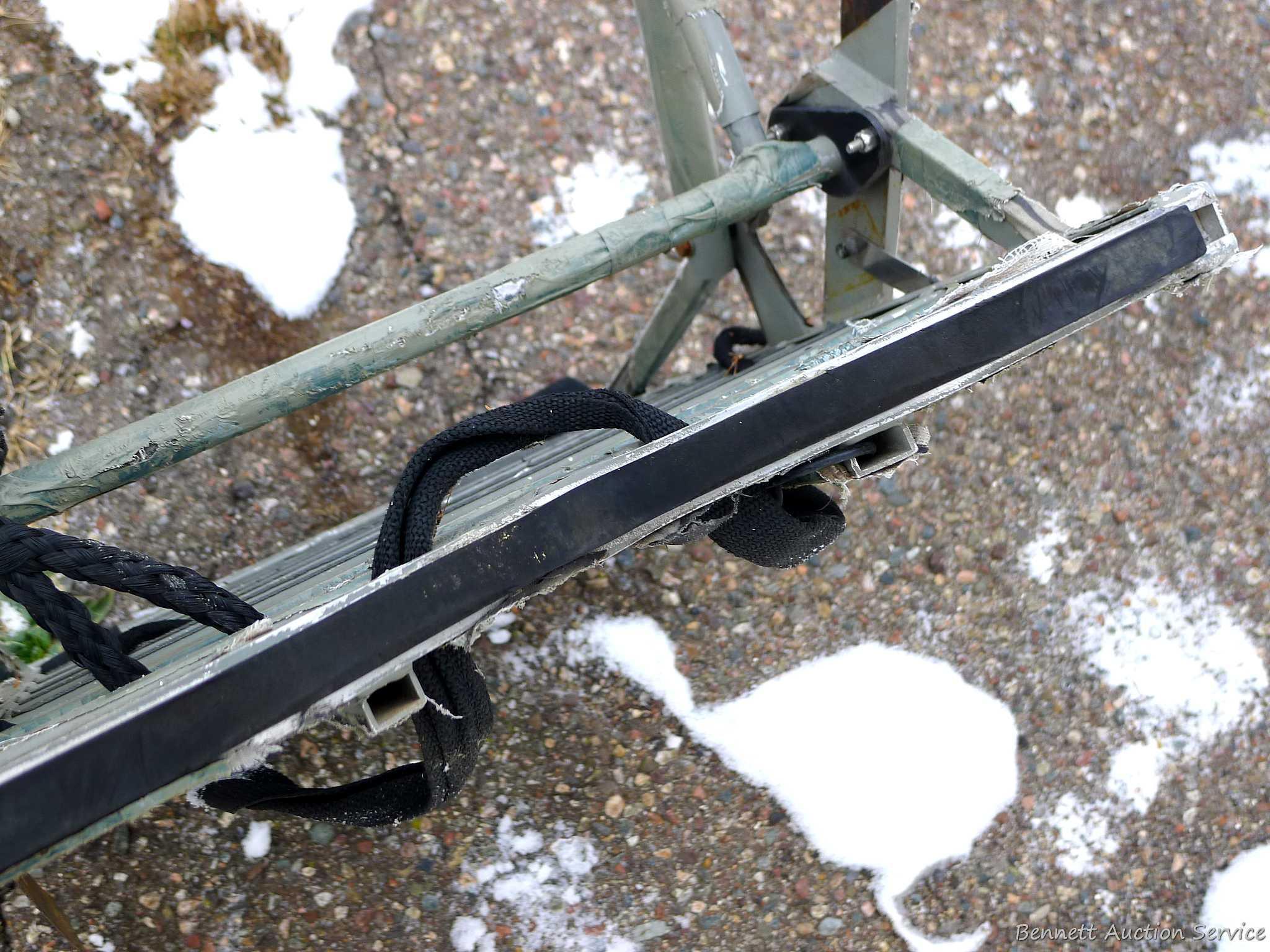 Nice Loggy Bayou climbing hunting tree stand has a 350 lb weight limit. Has 24" x 18" foot platform