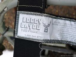 Nice Loggy Bayou climbing hunting tree stand has a 350 lb weight limit. Has 24" x 18" foot platform