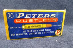20 pieces of Peters brass in a classic Peters box, box has good colors and is in surprisingly good