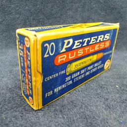 20 pieces of Peters brass in a classic Peters box, box has good colors and is in surprisingly good