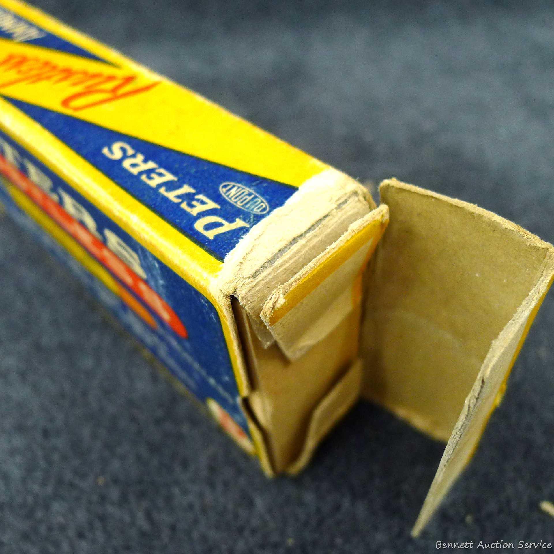 20 pieces of Peters brass in a classic Peters box, box has good colors and is in surprisingly good
