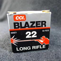 Over 50 rounds of CCI Blazer .22 long rifle ammunition