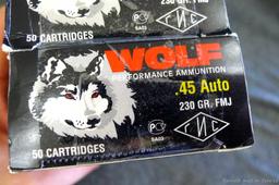 100 rounds of Wolf .45 ACP 230 grain FMJ ammunition