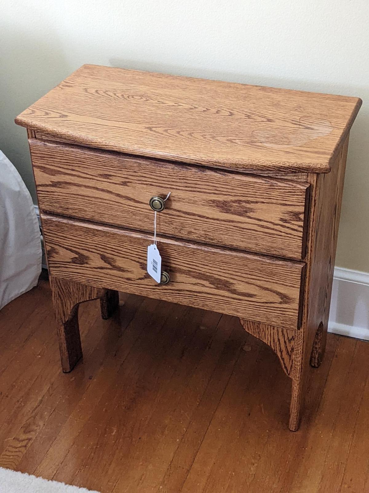 Sweet little nightstand is about 21" x 12" x 23" tall. Faint water mark noted on top, overall good