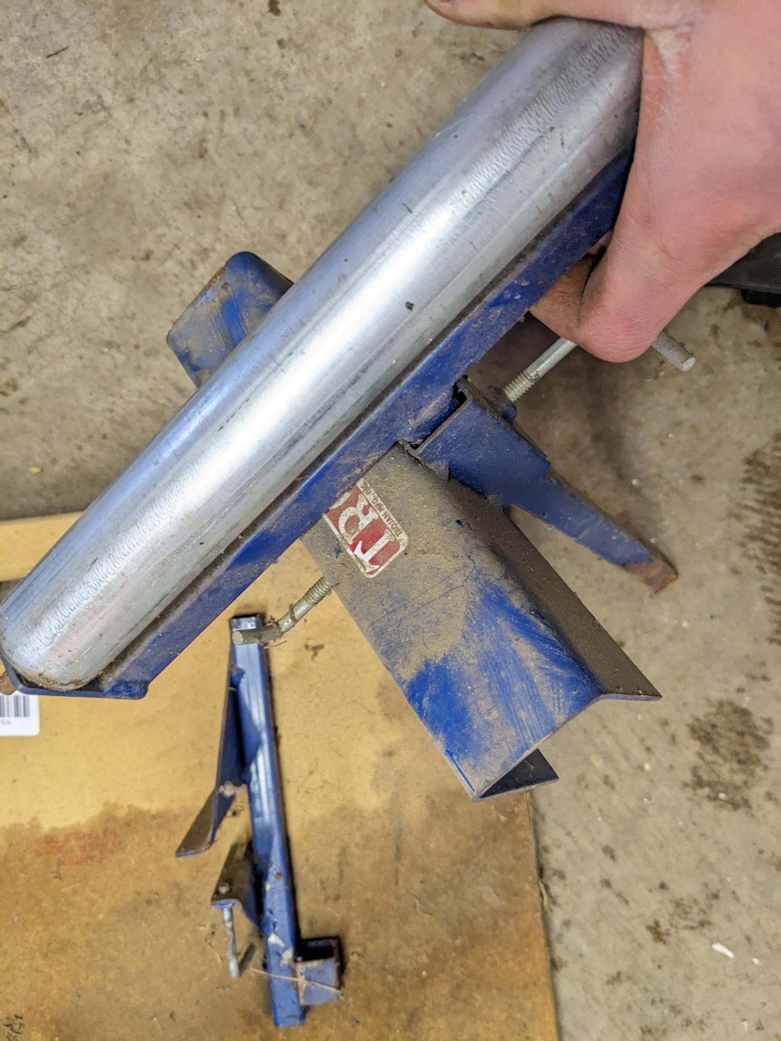 Trojan sawhorse legs, and sawhorse mountable long stock rollers. Rollers approx 10" wide.