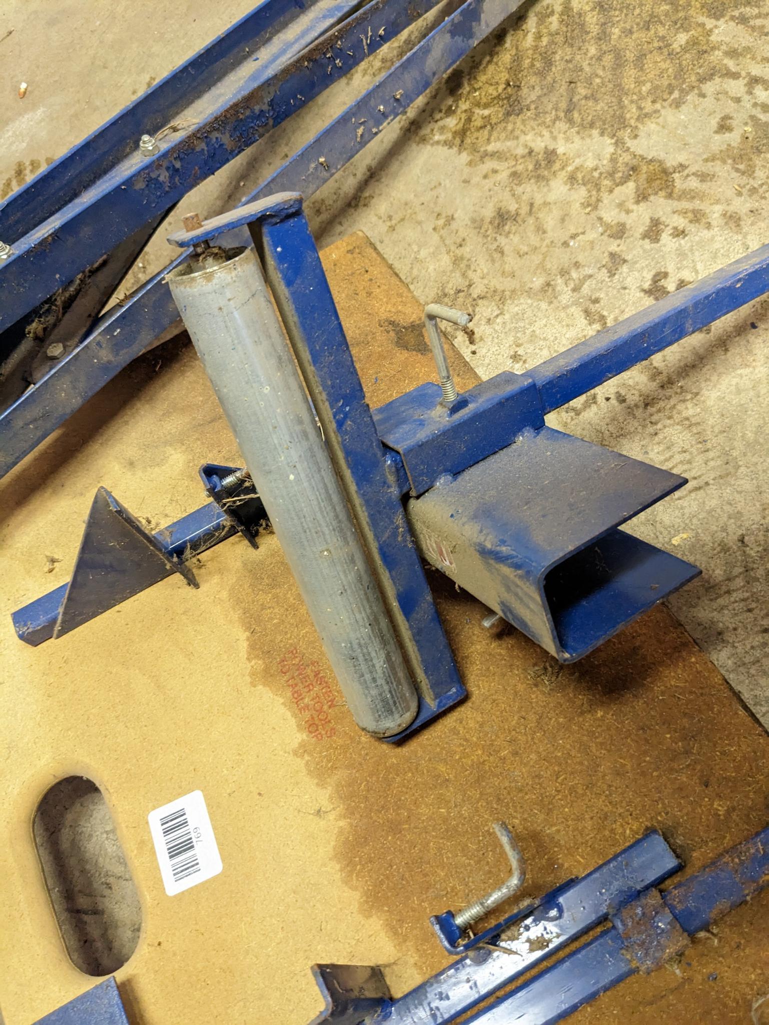 Trojan sawhorse legs, and sawhorse mountable long stock rollers. Rollers approx 10" wide.
