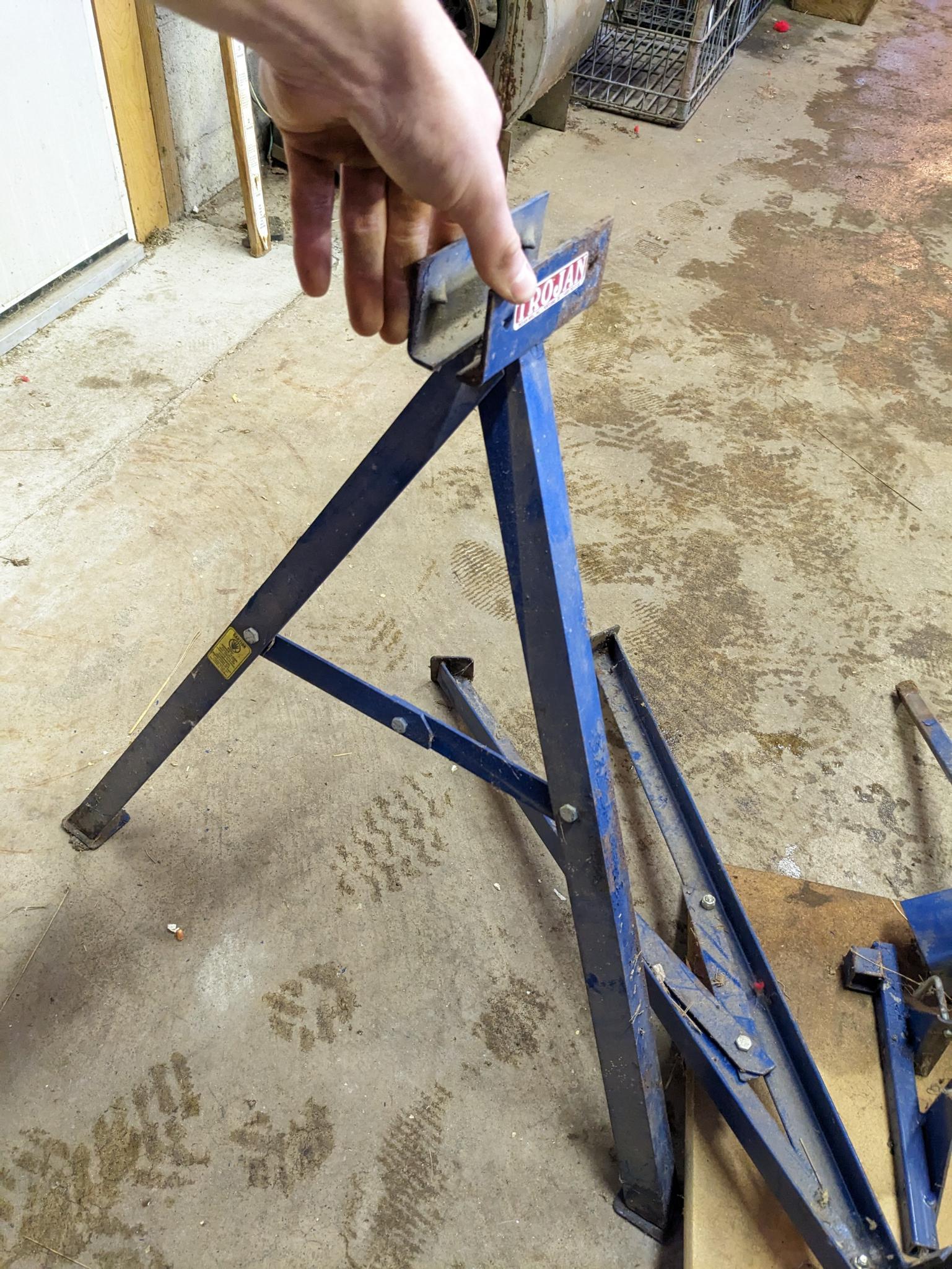 Trojan sawhorse legs, and sawhorse mountable long stock rollers. Rollers approx 10" wide.