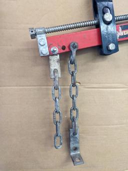 Engine puller / cherry picker tilt mechanism is about 17" wide. Once you use one of these, you'll