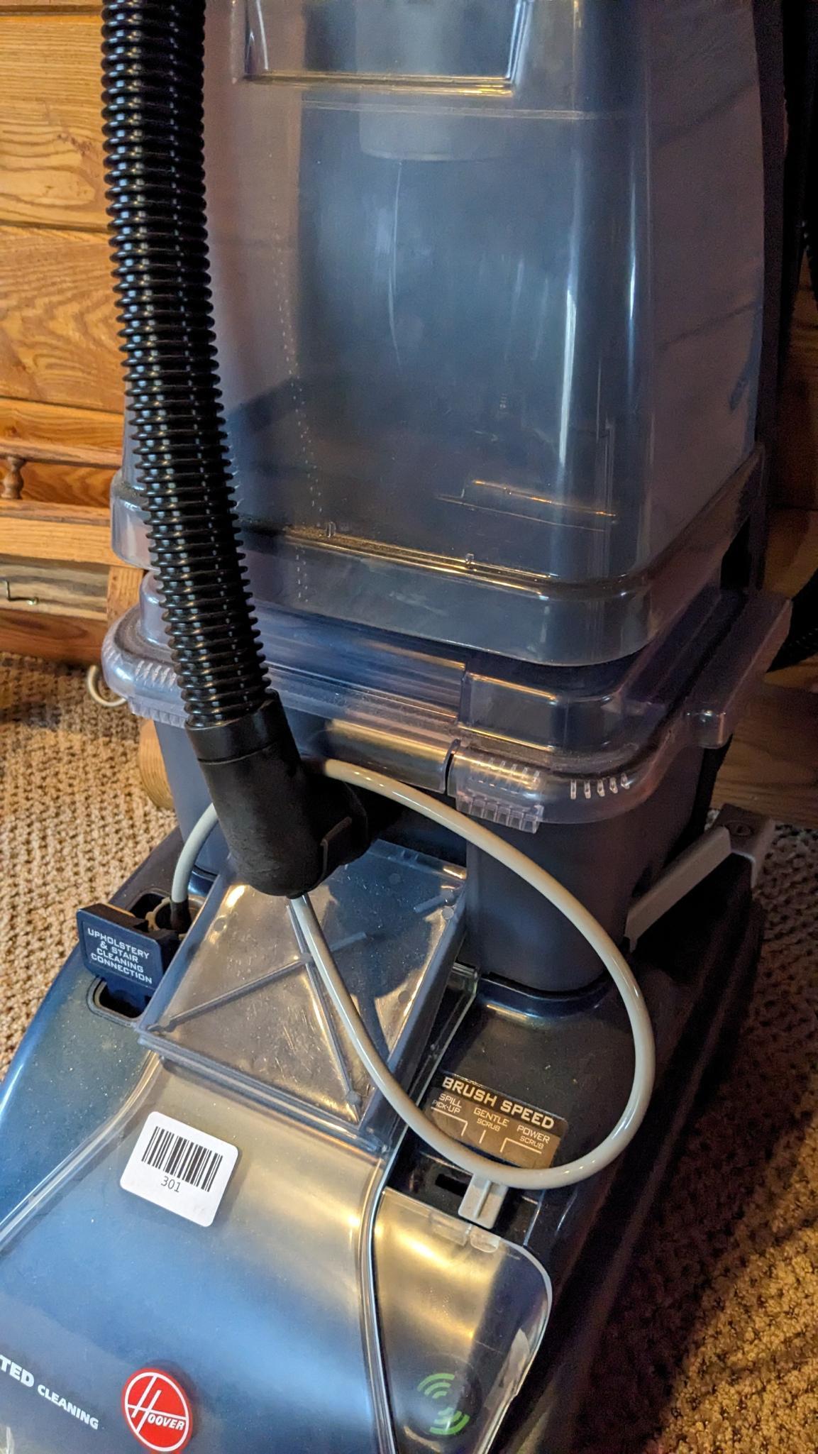 Hoover floor finishing machine features heated cleaning, Spin Scrub 50, upholstery and stain