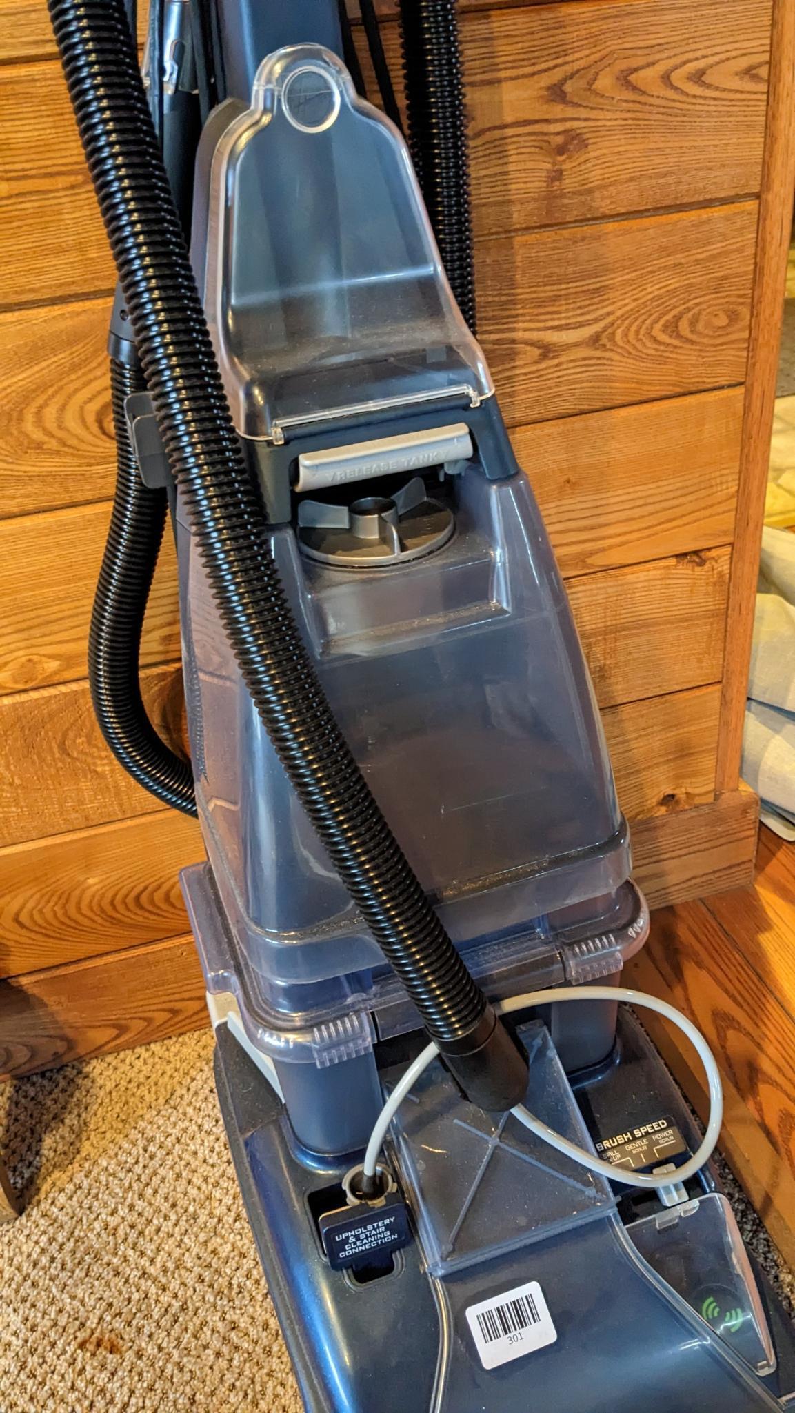Hoover floor finishing machine features heated cleaning, Spin Scrub 50, upholstery and stain