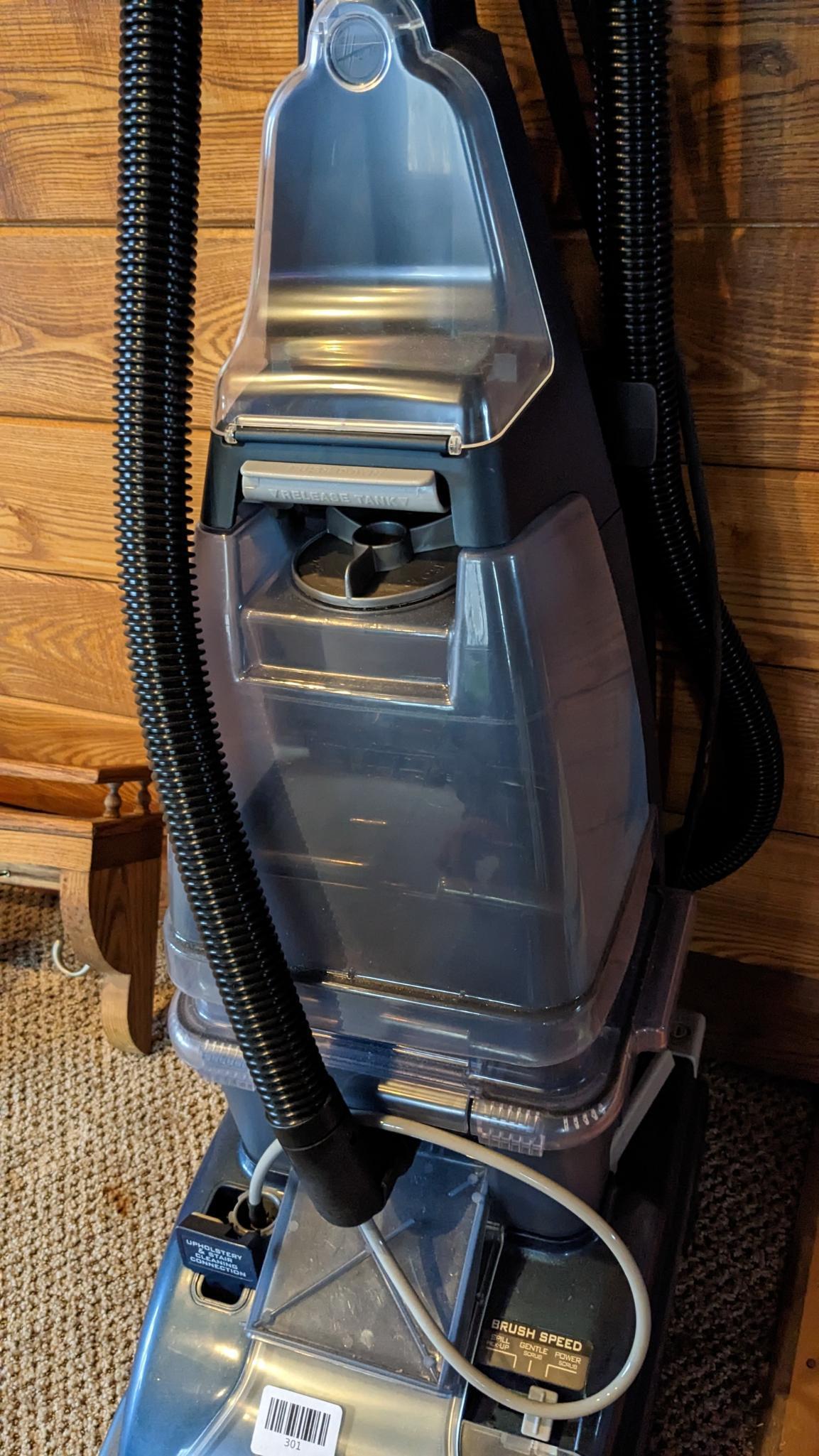 Hoover floor finishing machine features heated cleaning, Spin Scrub 50, upholstery and stain
