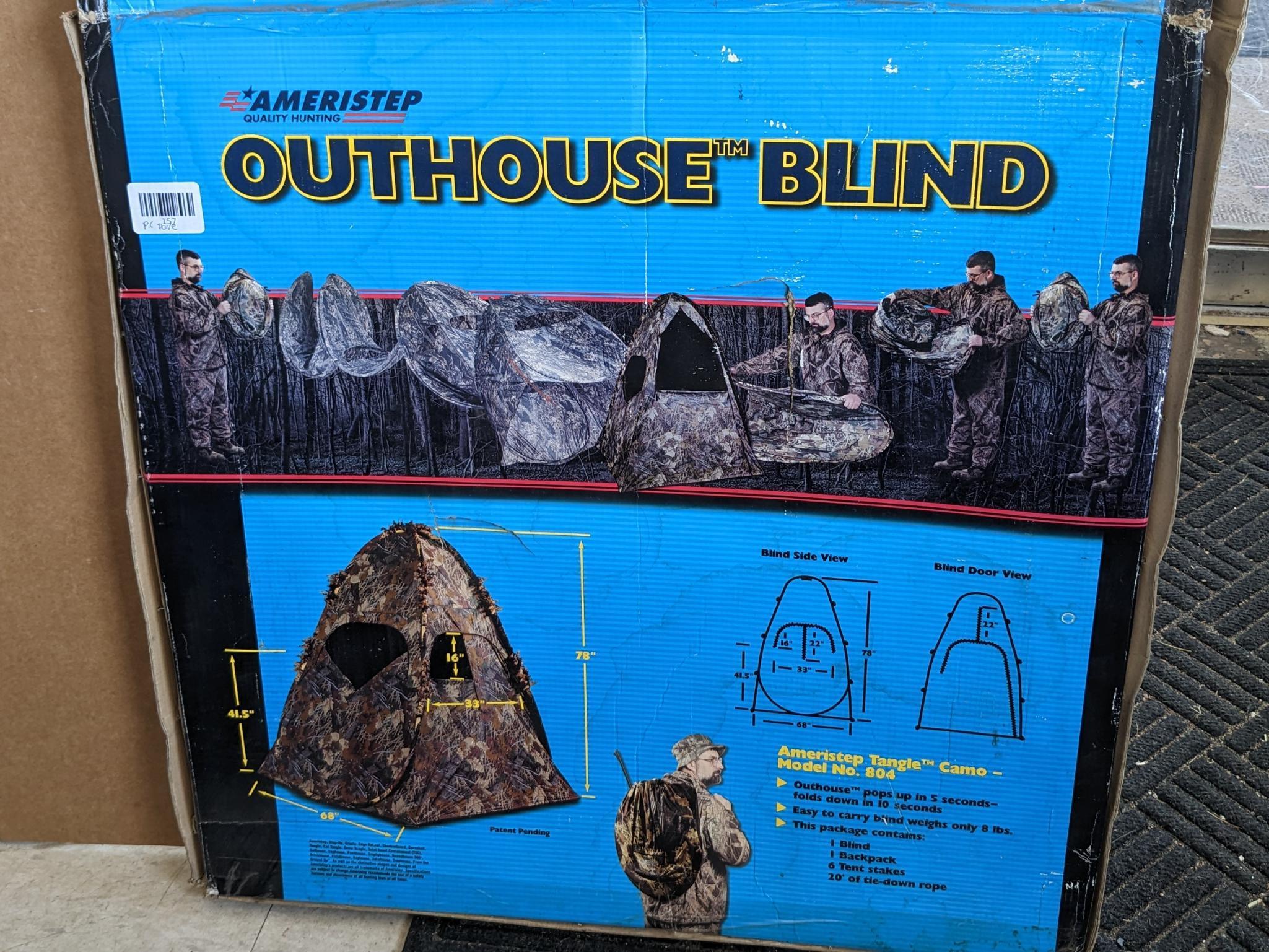 Ameristep outhouse hunting blind, is in overall very good condition, comes with carry bag, has its
