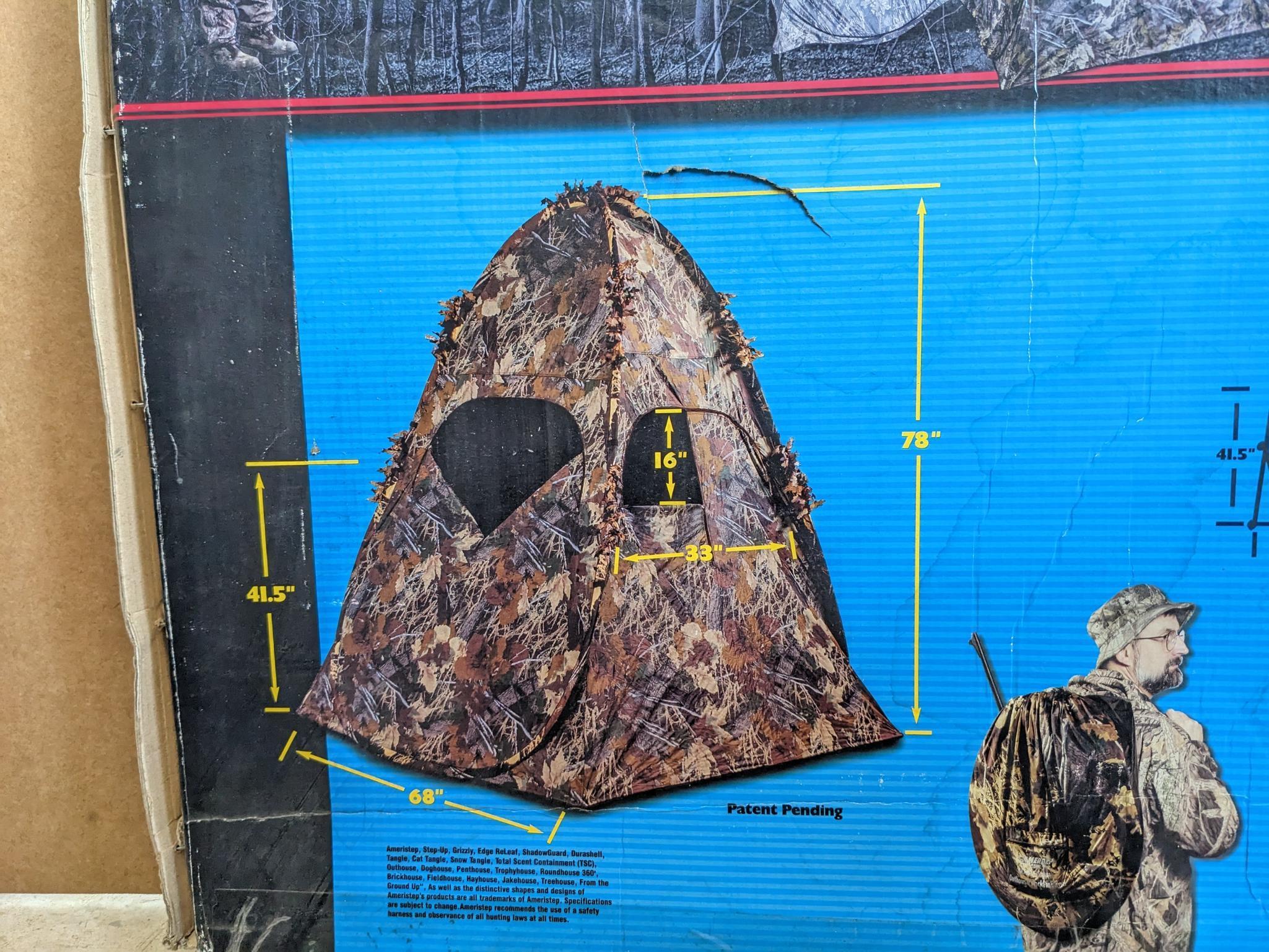 Ameristep outhouse hunting blind, is in overall very good condition, comes with carry bag, has its