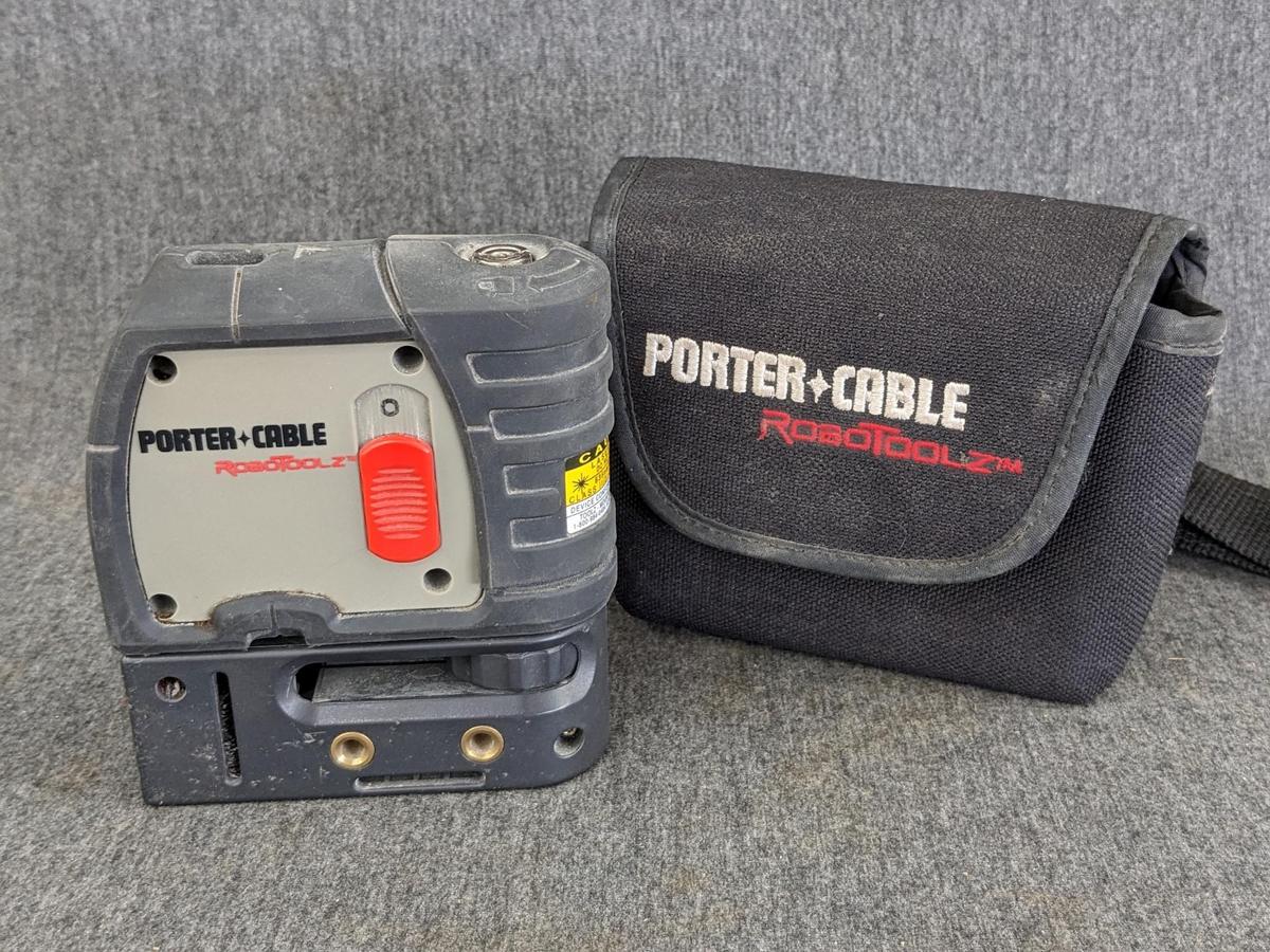 Porter Cable RoboToolz 3 beam self leveling laser level. Appears in good condition, comes with a