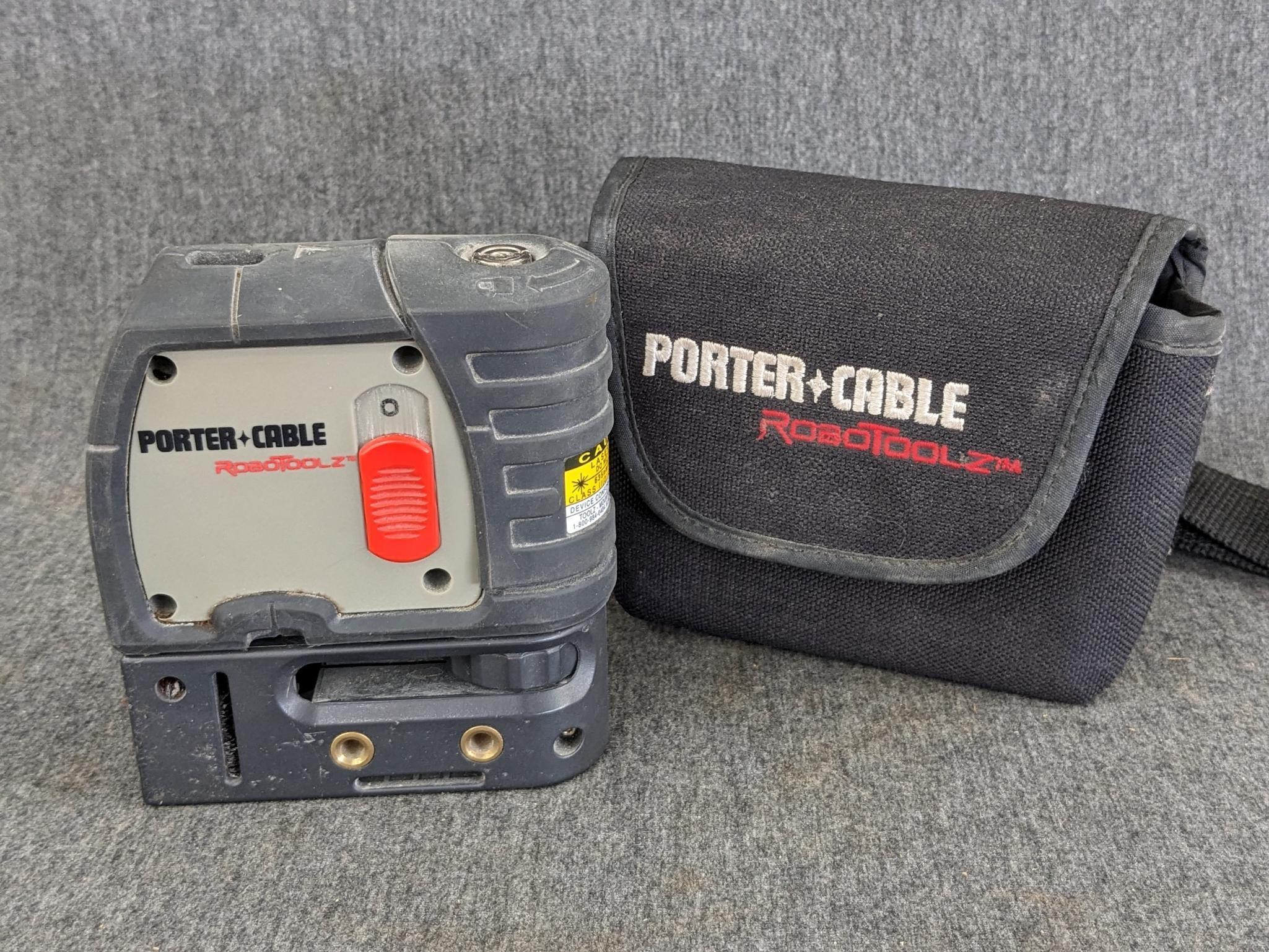 Porter Cable RoboToolz 3 beam self leveling laser level. Appears in good condition, comes with a