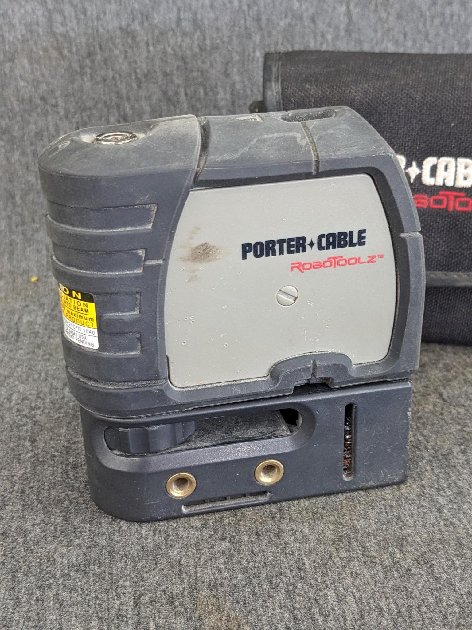 Porter Cable RoboToolz 3 beam self leveling laser level. Appears in good condition, comes with a