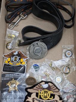 Harley-Davidson motorcycle pins, patches, belt, more. incl Tomahawk Fall Ride, Saint Paul, Twin