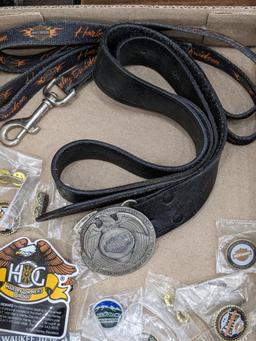 Harley-Davidson motorcycle pins, patches, belt, more. incl Tomahawk Fall Ride, Saint Paul, Twin