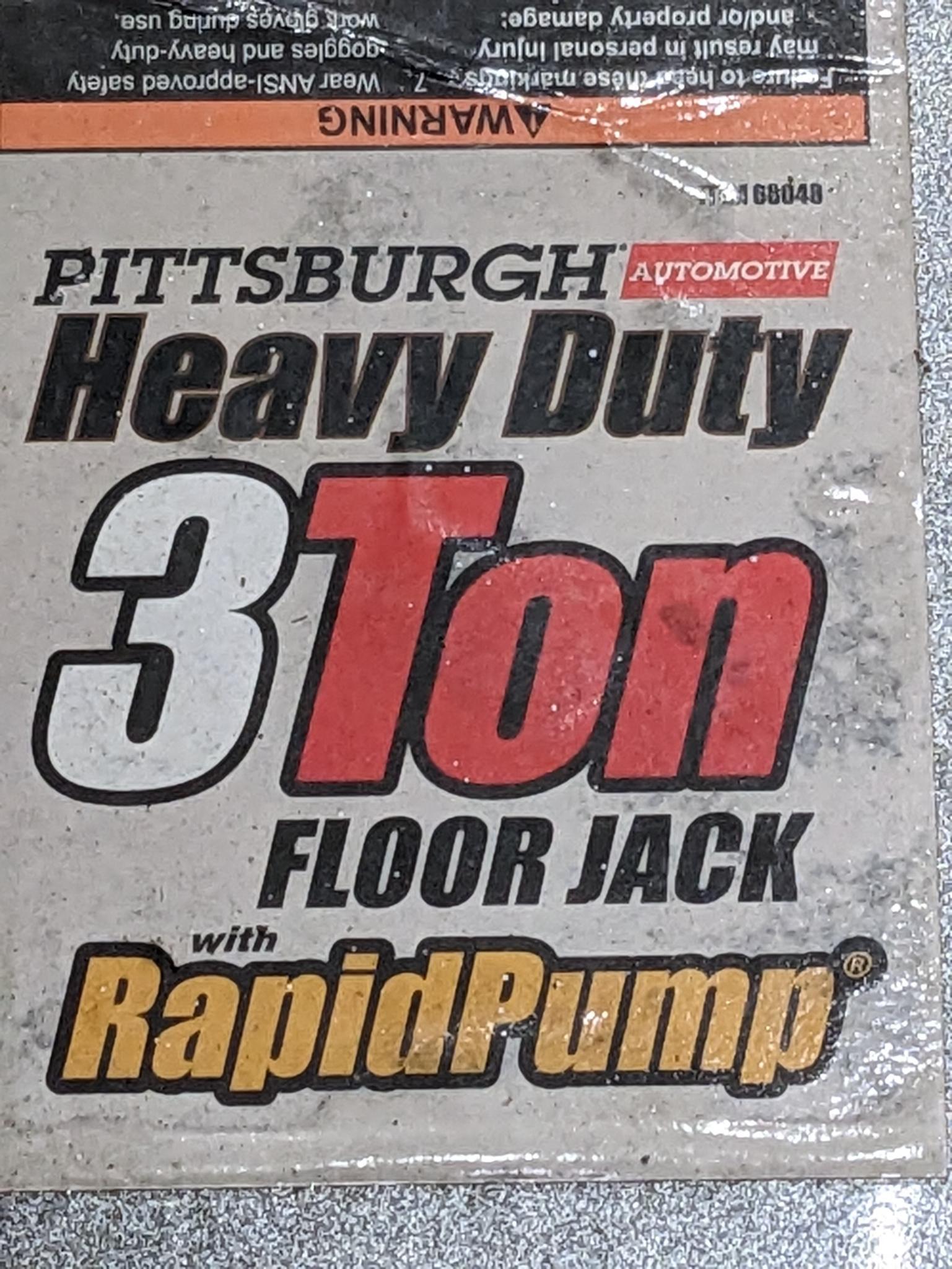 Pittsburg 3-ton rapid jack floor jack, jack has a quick raise and lowers, and is in good condition