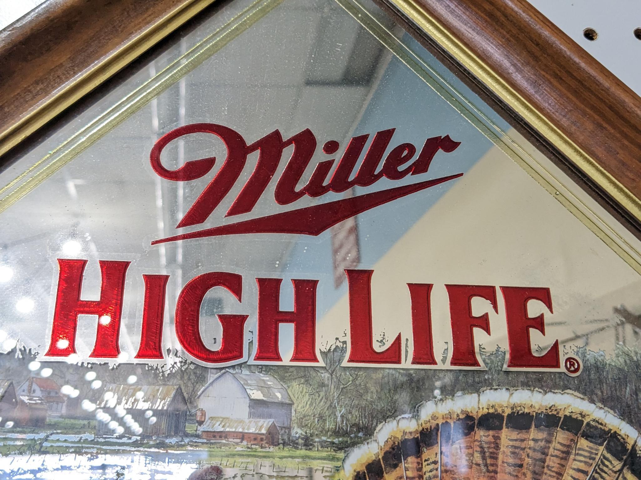 Miller High Life beer mirror, The mirror is in good condition, no chips or scratches noted on frame,